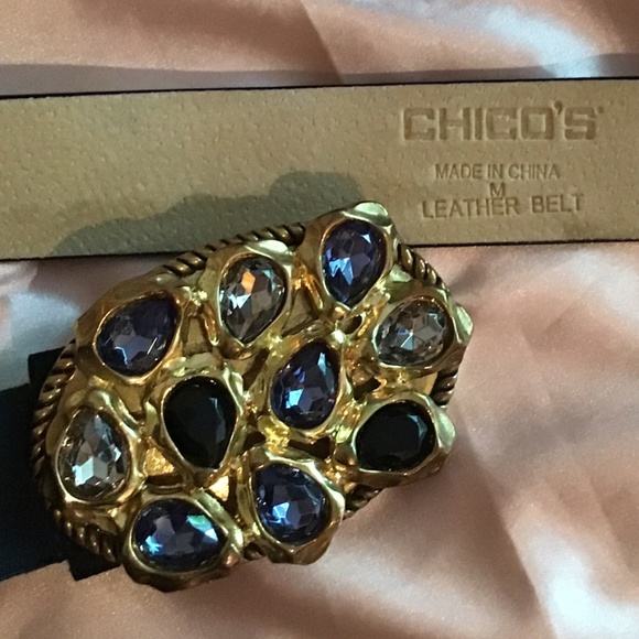 Blue Suede Statement Belt w/Crystal Stone main image 6
